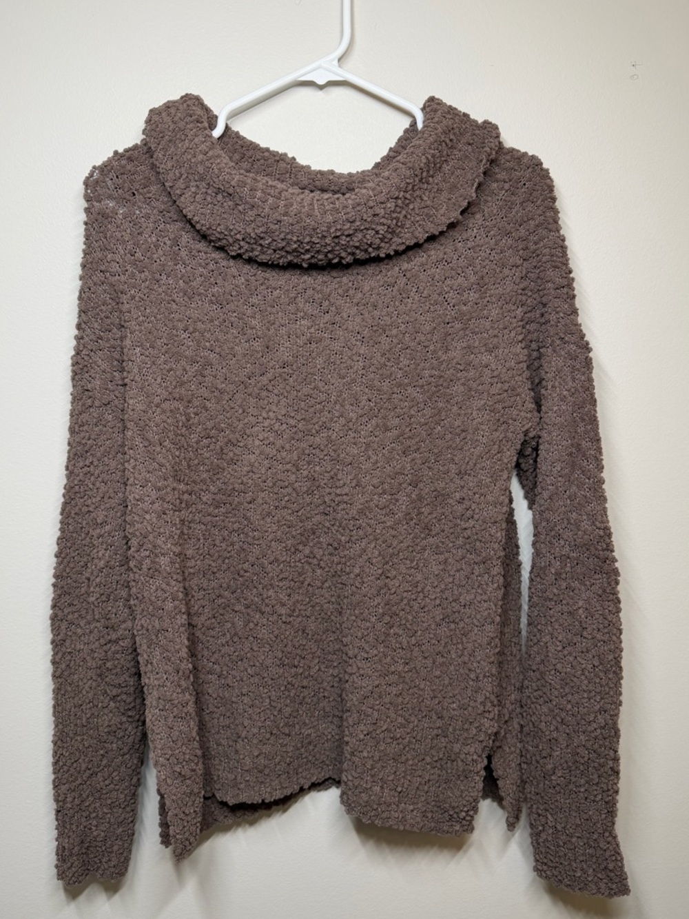 Pink Republic Plush Cowl Neck Sweater in Taupe Brown